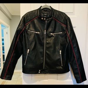 Men’s Large Faux Black Leather Moto Jacket